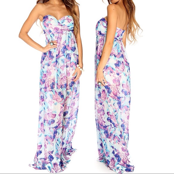 purple and blue maxi dress